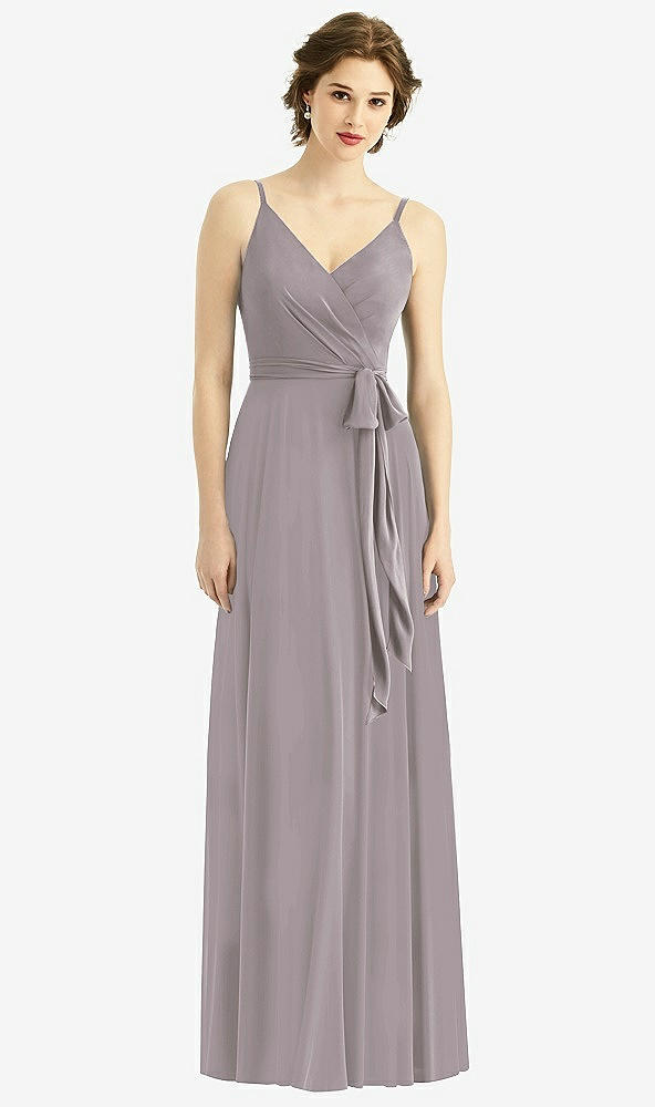 Front View - Cashmere Gray Draped Wrap Chiffon Maxi Dress with Sash