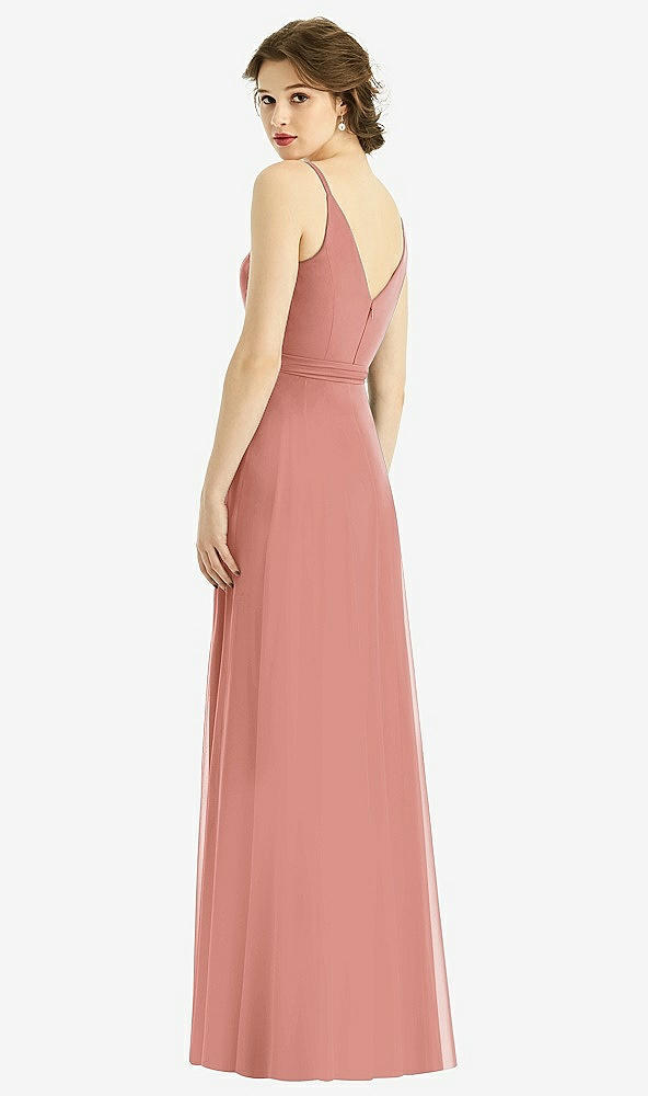 Back View - Desert Rose Draped Wrap Chiffon Maxi Dress with Sash