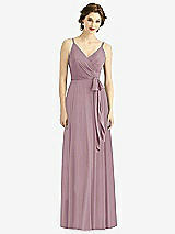 Front View Thumbnail - Dusty Rose Draped Wrap Chiffon Maxi Dress with Sash