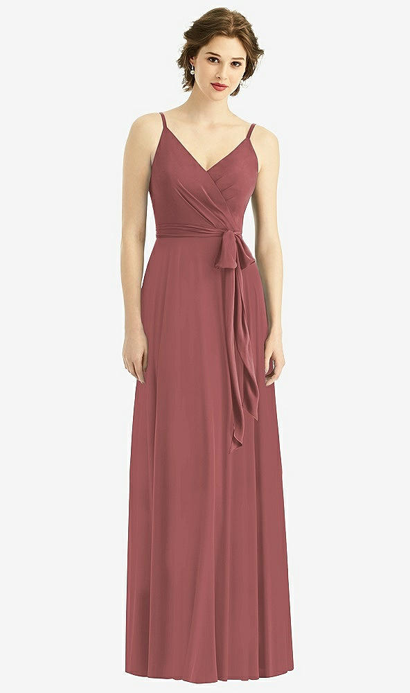 Front View - English Rose Draped Wrap Chiffon Maxi Dress with Sash