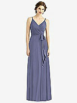 Front View Thumbnail - French Blue Draped Wrap Chiffon Maxi Dress with Sash