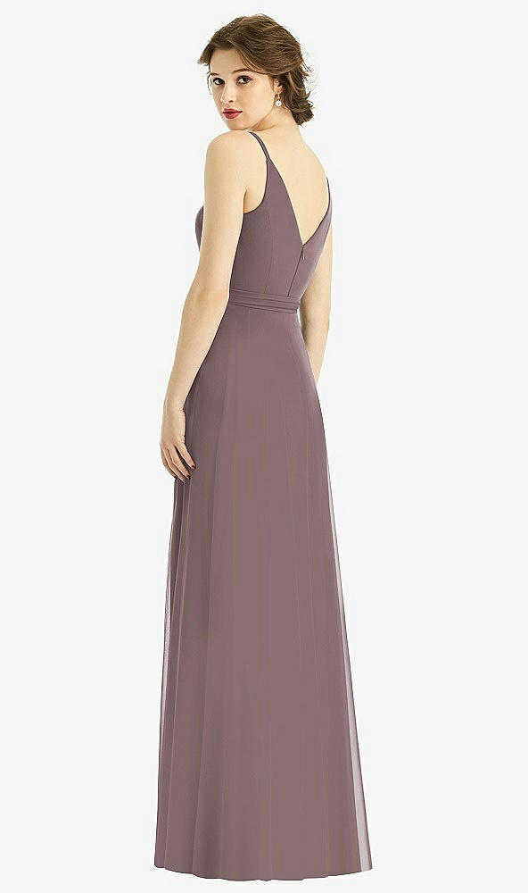 Back View - French Truffle Draped Wrap Chiffon Maxi Dress with Sash