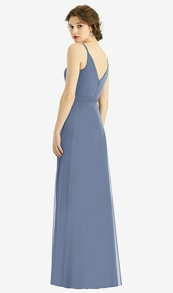 Back View - Larkspur Blue Draped Wrap Chiffon Maxi Dress with Sash