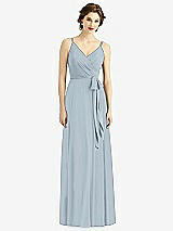 Front View Thumbnail - Mist Draped Wrap Chiffon Maxi Dress with Sash