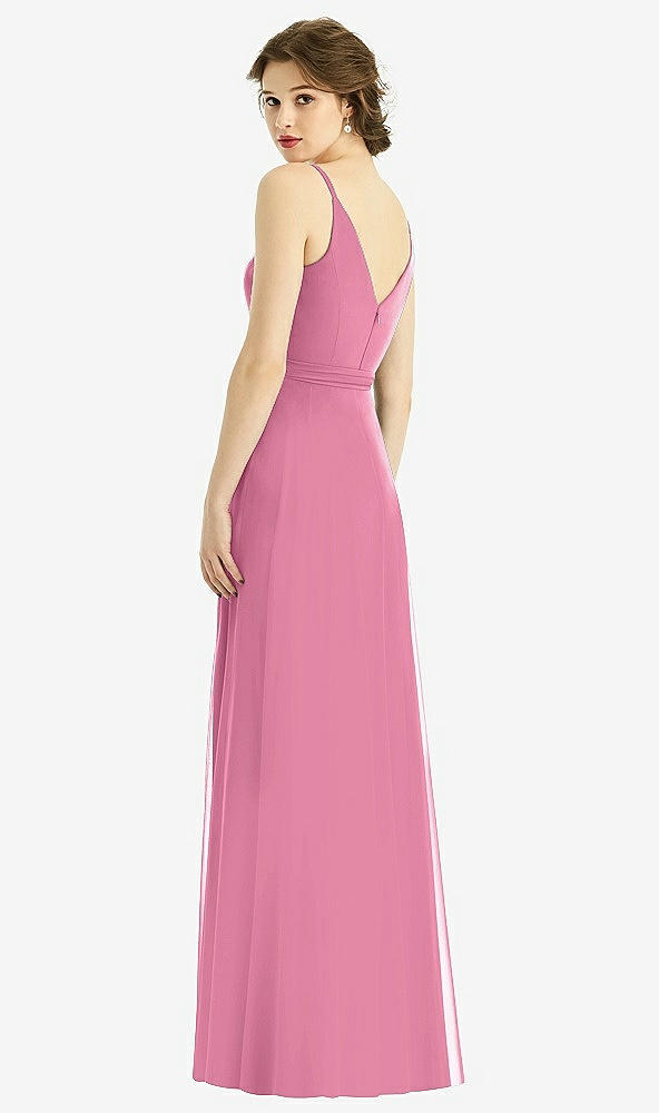 Back View - Orchid Pink Draped Wrap Chiffon Maxi Dress with Sash