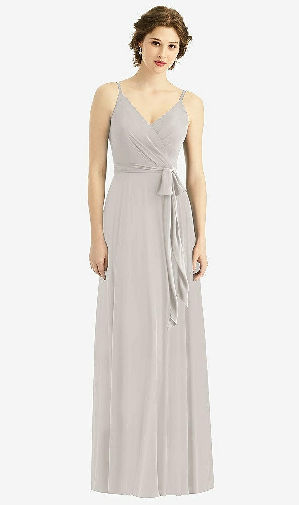 Front View - Oyster Draped Wrap Chiffon Maxi Dress with Sash