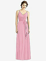 Front View Thumbnail - Peony Pink Draped Wrap Chiffon Maxi Dress with Sash