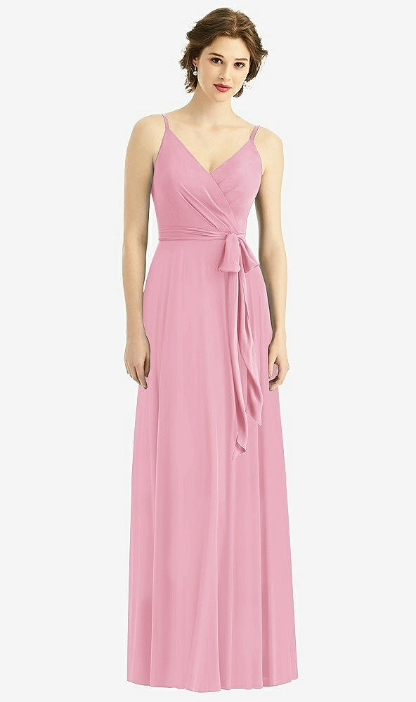 Front View - Peony Pink Draped Wrap Chiffon Maxi Dress with Sash