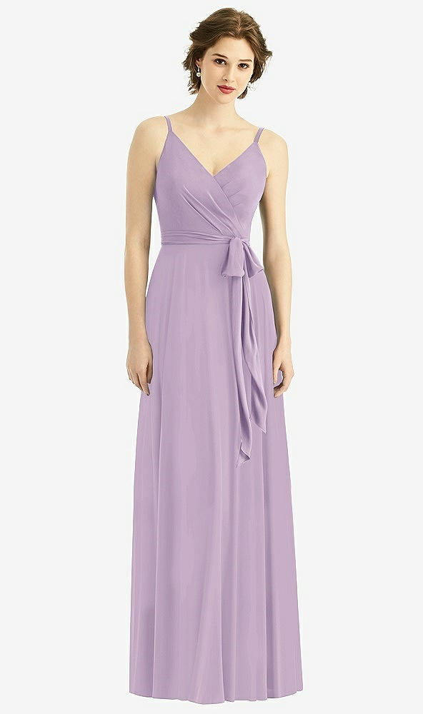 Front View - Pale Purple Draped Wrap Chiffon Maxi Dress with Sash