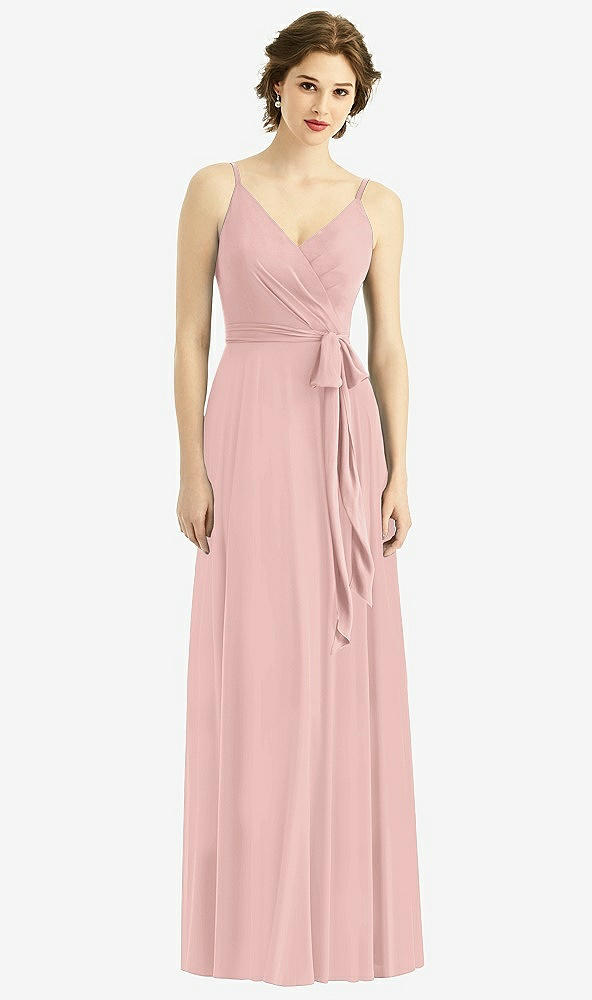 Front View - Rose - PANTONE Rose Quartz Draped Wrap Chiffon Maxi Dress with Sash