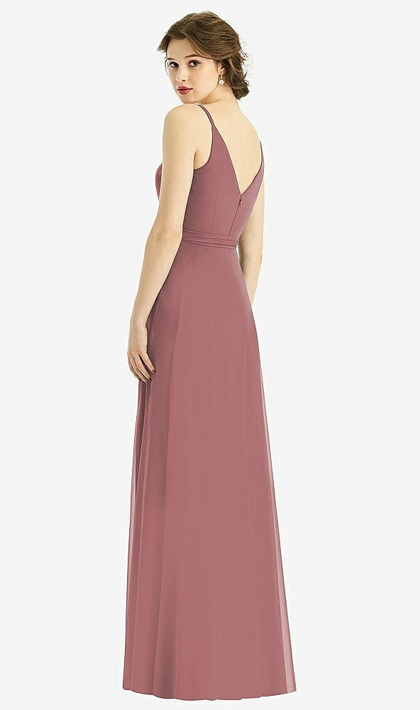 Back View - Rosewood Draped Wrap Chiffon Maxi Dress with Sash