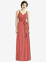 Front View Thumbnail - Coral Pink Draped Wrap Chiffon Maxi Dress with Sash