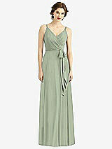 Front View Thumbnail - Sage Draped Wrap Chiffon Maxi Dress with Sash