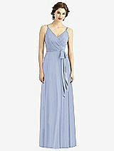 Front View Thumbnail - Sky Blue Draped Wrap Chiffon Maxi Dress with Sash