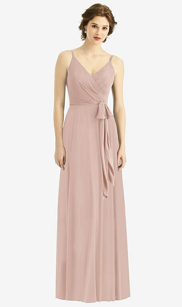 Front View - Toasted Sugar Draped Wrap Chiffon Maxi Dress with Sash