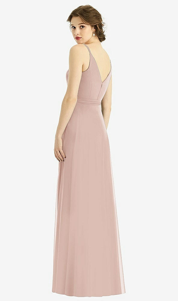 Back View - Toasted Sugar Draped Wrap Chiffon Maxi Dress with Sash