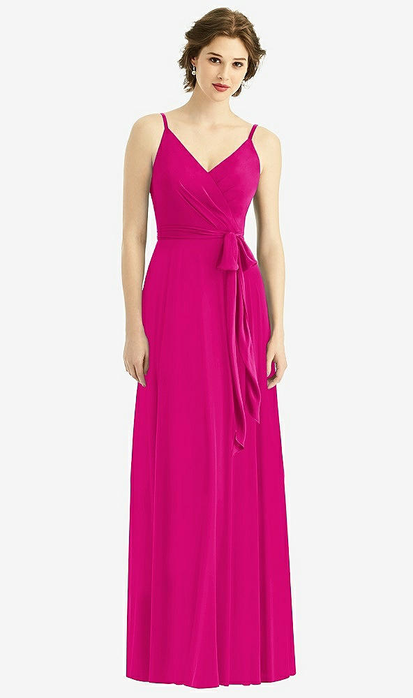 Front View - Think Pink Draped Wrap Chiffon Maxi Dress with Sash