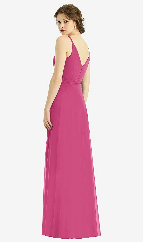 Back View - Tea Rose Draped Wrap Chiffon Maxi Dress with Sash