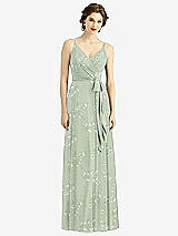 Front View Thumbnail - Vintage Primrose Sage Draped Wrap Chiffon Maxi Dress with Sash