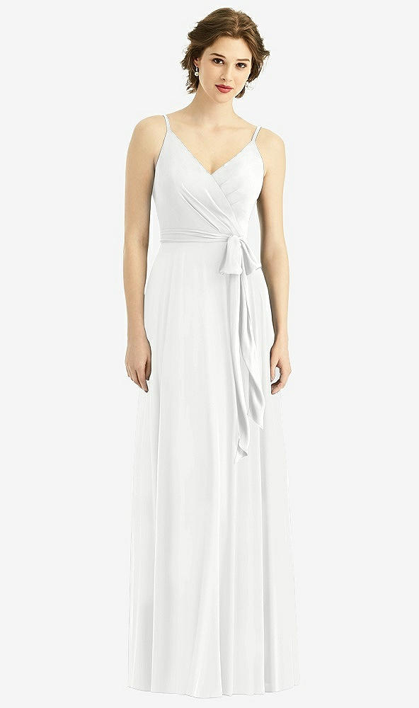 Front View - White Draped Wrap Chiffon Maxi Dress with Sash