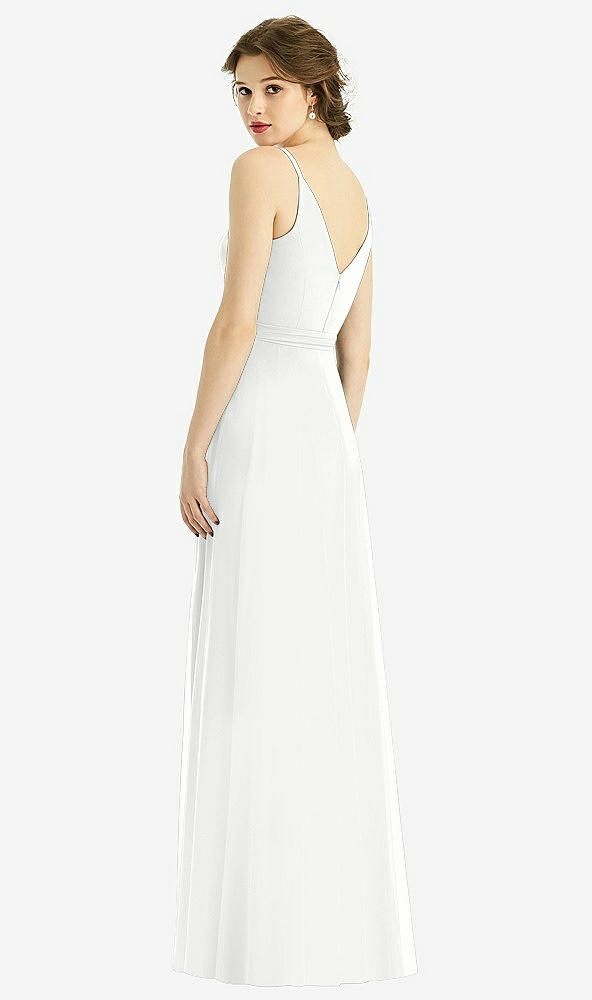 Back View - White Draped Wrap Chiffon Maxi Dress with Sash