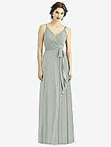 Front View Thumbnail - Willow Green Draped Wrap Chiffon Maxi Dress with Sash