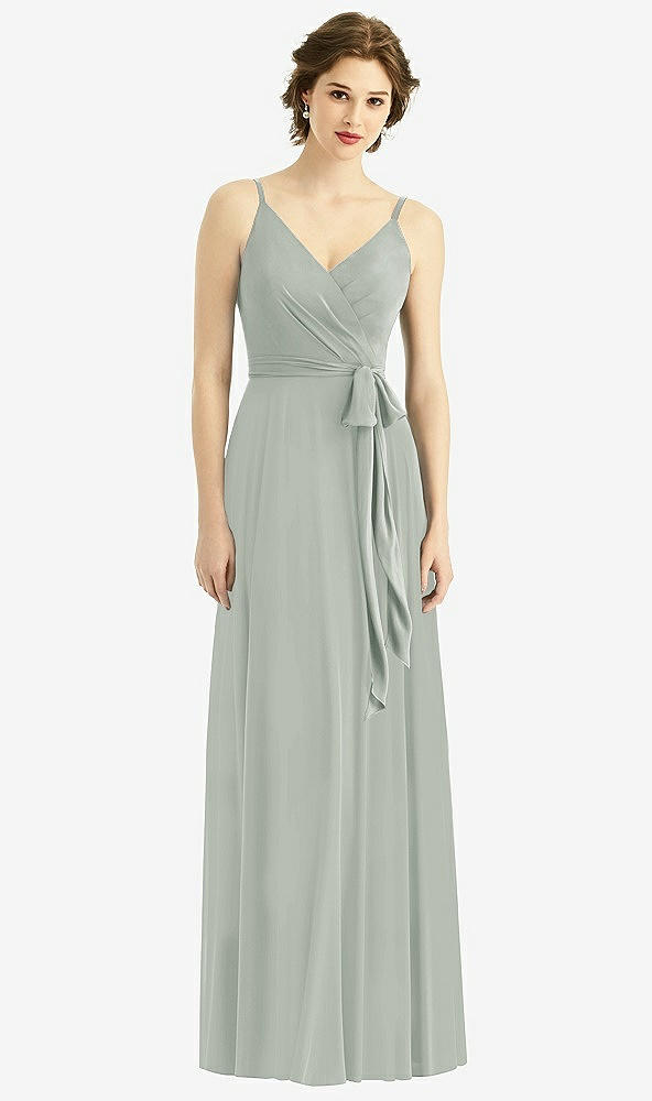 Front View - Willow Green Draped Wrap Chiffon Maxi Dress with Sash