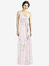 Front View Thumbnail - Watercolor Print Draped Wrap Chiffon Maxi Dress with Sash