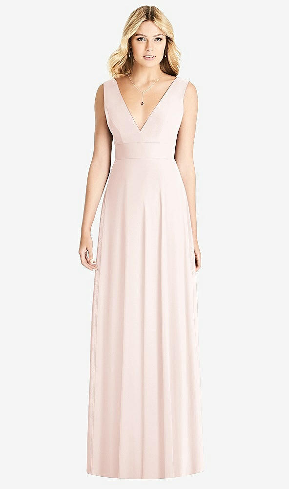 Front View - Blush Sleeveless Deep V-Neck Open-Back Dress