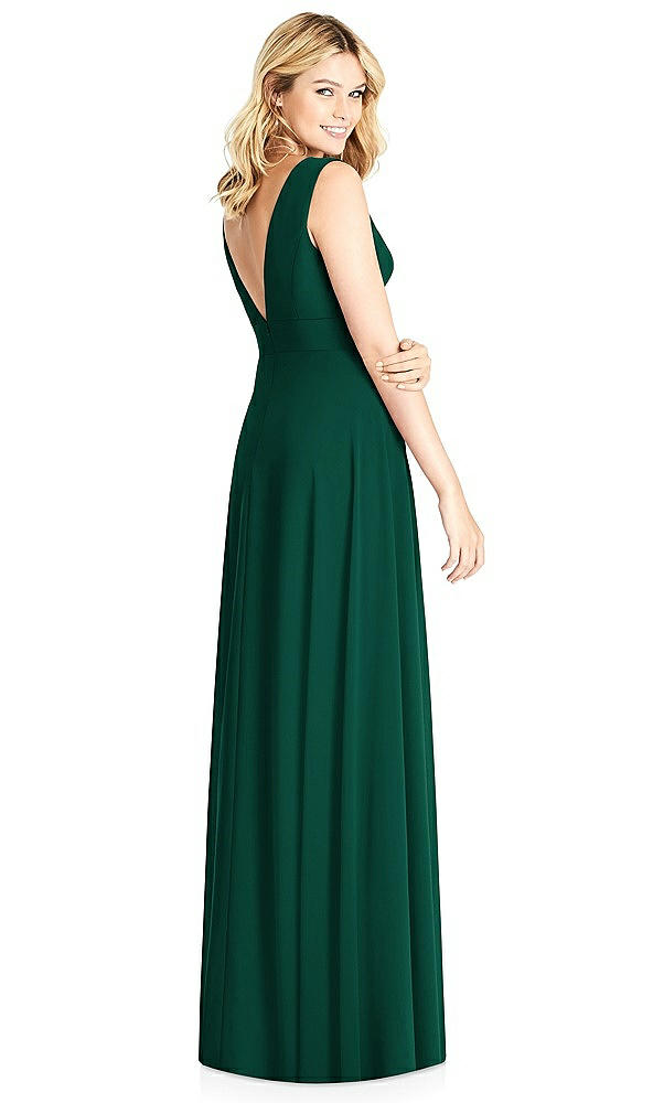 Back View - Hunter Green Sleeveless Deep V-Neck Open-Back Dress