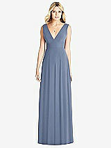 Front View Thumbnail - Larkspur Blue Sleeveless Deep V-Neck Open-Back Dress