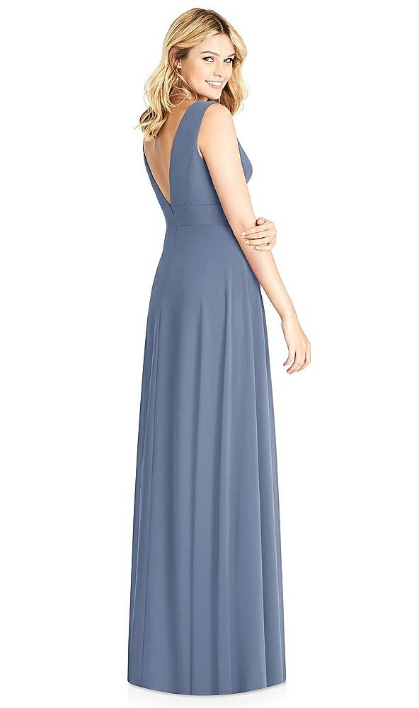 Back View - Larkspur Blue Sleeveless Deep V-Neck Open-Back Dress