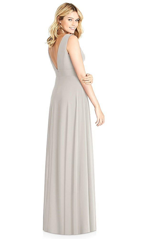 Back View - Oyster Sleeveless Deep V-Neck Open-Back Dress