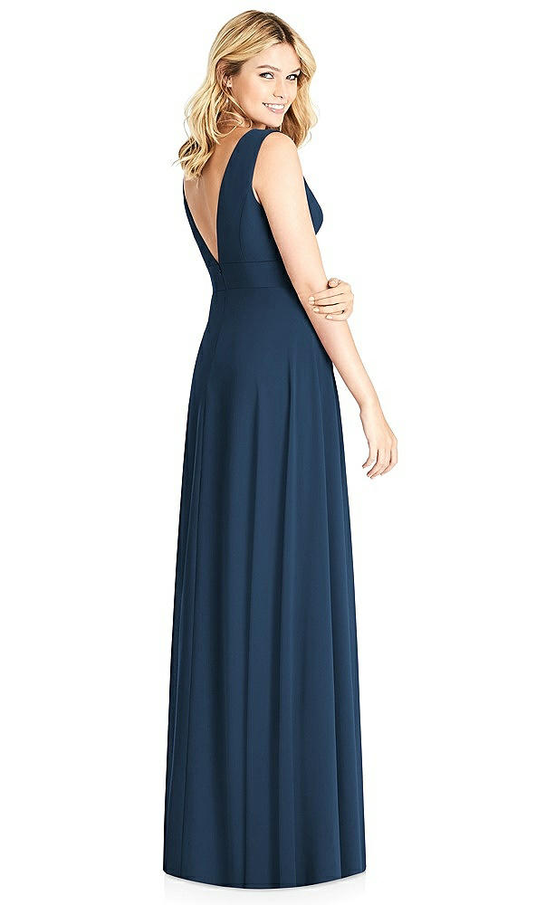 Back View - Sofia Blue Sleeveless Deep V-Neck Open-Back Dress