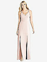 Front View Thumbnail - Blush Dual Spaghetti Strap Crepe Dress with Front Slits