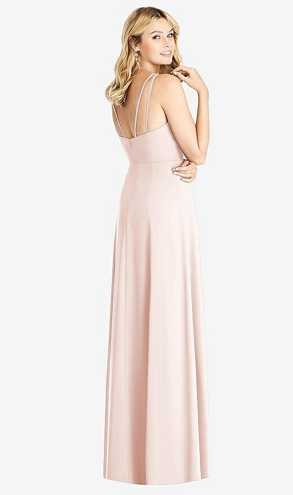 Back View - Blush Dual Spaghetti Strap Crepe Dress with Front Slits