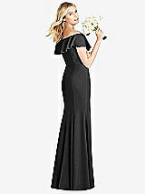 Rear View Thumbnail - Black Off-the-Shoulder Draped Ruffle Faux Wrap Trumpet Gown