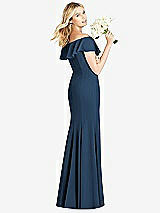 Rear View Thumbnail - Sofia Blue Off-the-Shoulder Draped Ruffle Faux Wrap Trumpet Gown