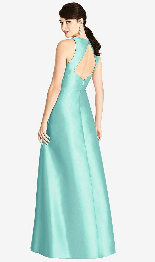 Back View - Coastal Sleeveless Open-Back Satin A-Line Dress