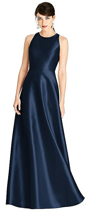 Sleeveless Open-Back Satin A-Line Dress