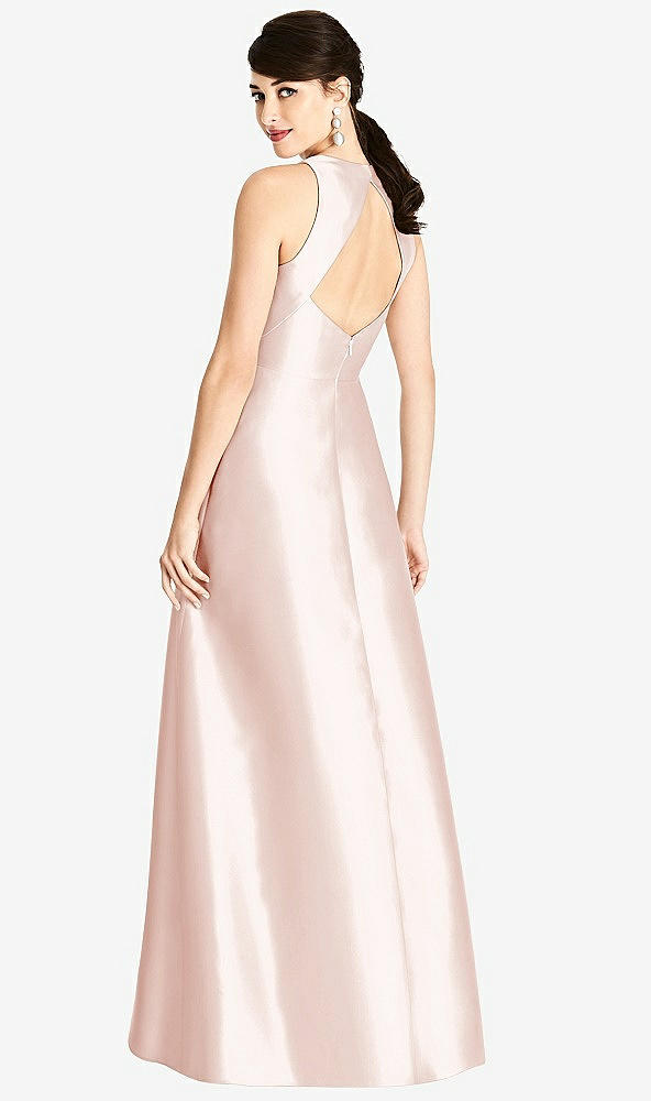 Back View - Blush Sleeveless Open-Back Satin A-Line Dress