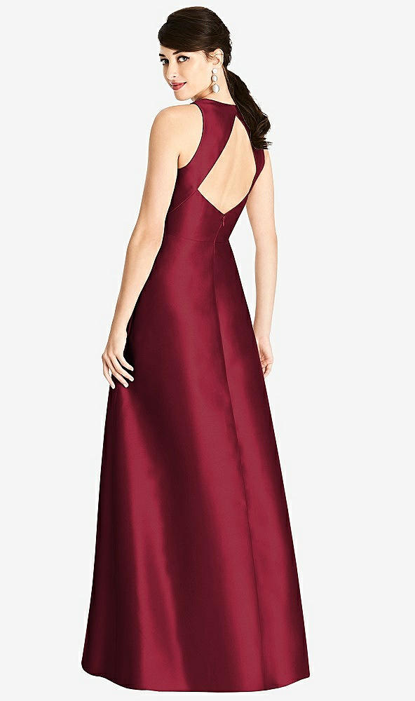 Back View - Burgundy Sleeveless Open-Back Satin A-Line Dress