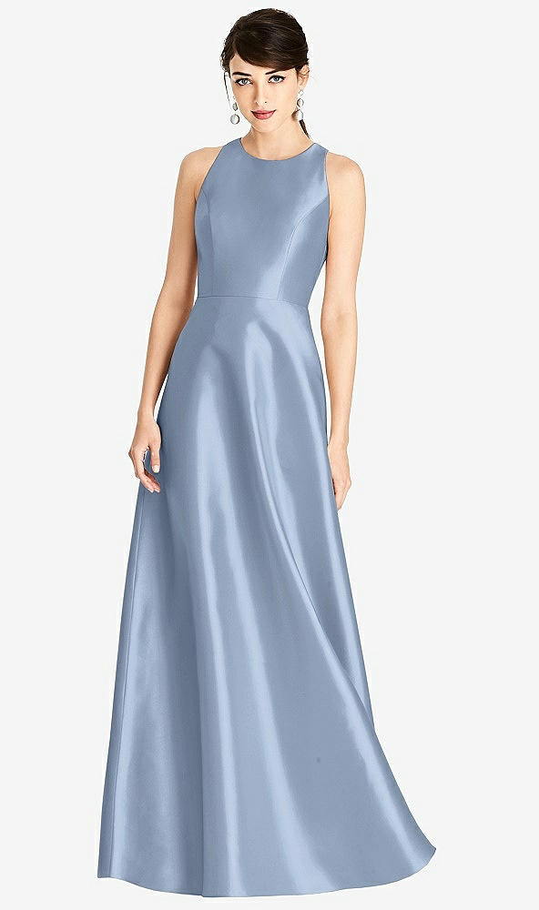 Front View - Cloudy Sleeveless Open-Back Satin A-Line Dress