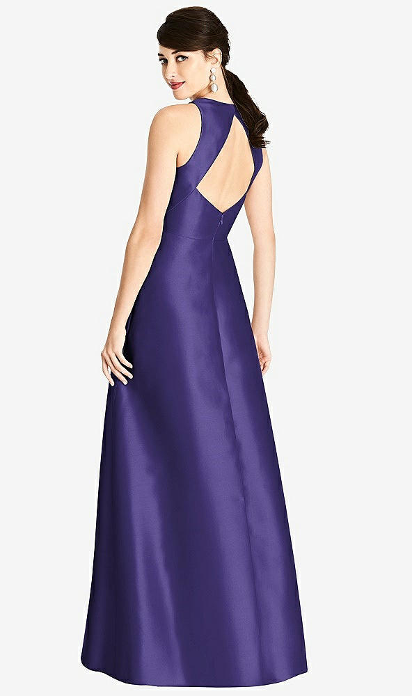 Back View - Grape Sleeveless Open-Back Satin A-Line Dress