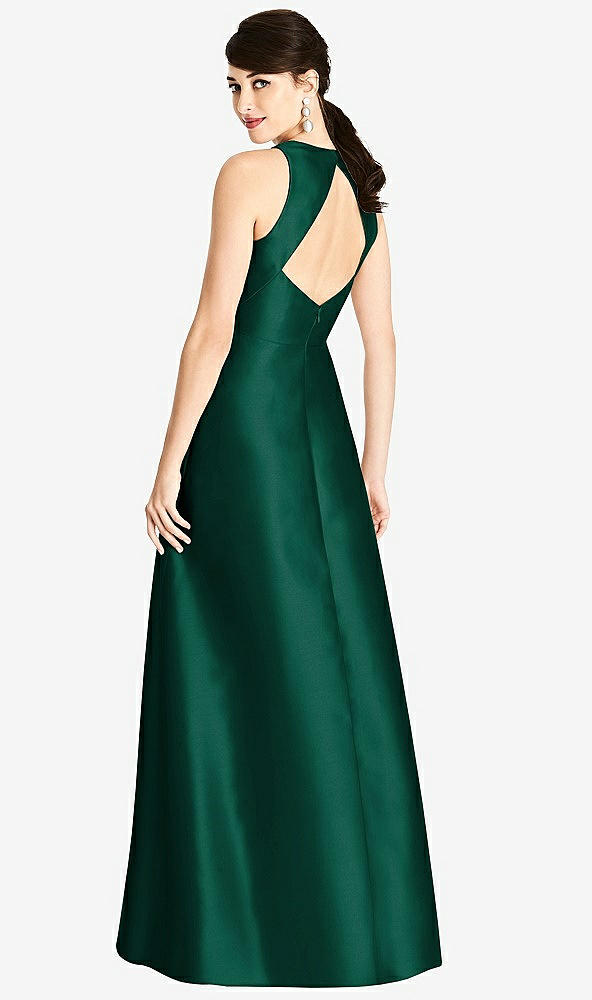 Back View - Hunter Green Sleeveless Open-Back Satin A-Line Dress