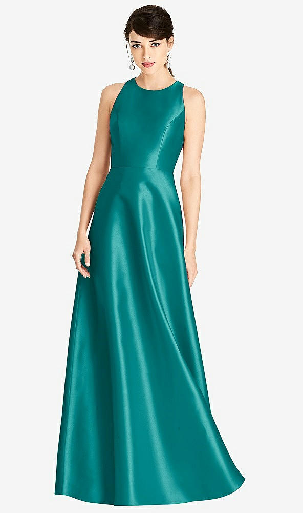 Front View - Jade Sleeveless Open-Back Satin A-Line Dress