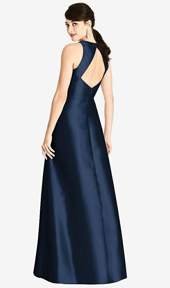 Back View - Midnight Navy Sleeveless Open-Back Satin A-Line Dress