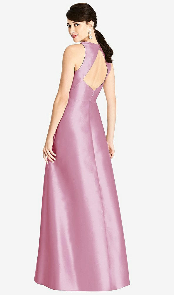 Back View - Powder Pink Sleeveless Open-Back Satin A-Line Dress