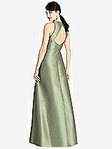 Rear View Thumbnail - Sage Sleeveless Open-Back Satin A-Line Dress