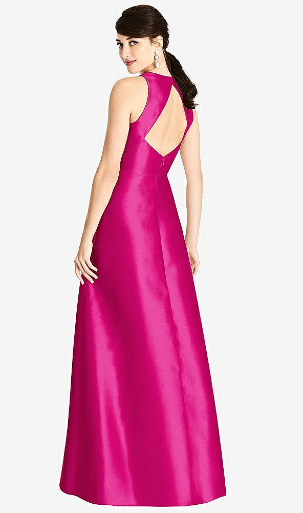 Back View - Think Pink Sleeveless Open-Back Satin A-Line Dress